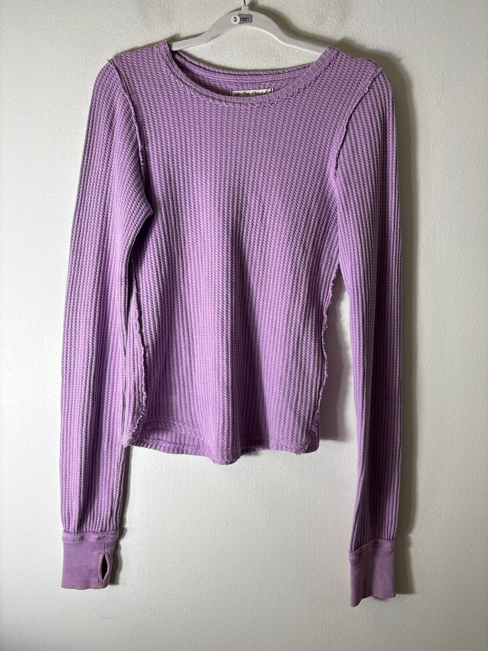 We The Free Pink Waffle Knit Long Sleeve Shirt Sz S
